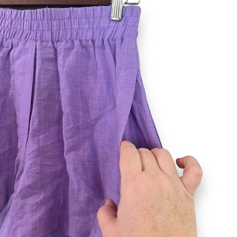 SMYTHE Linen Boxer Shorts Womens Sz S Purple Shadow Stripe High Rise Pockets NWT - Picture 6 of 8